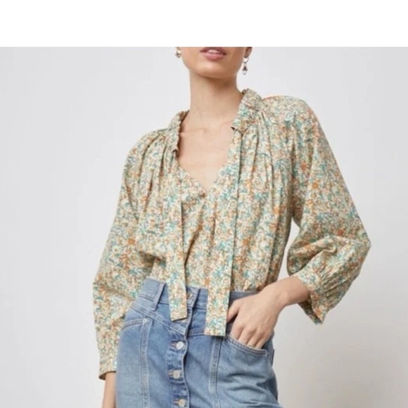 Rails Tops - Rails Amal Cassia Tie Neck  Floral‎ Blouse Size Large Boho